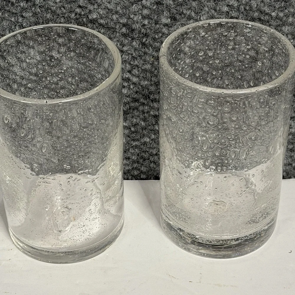 Set of 2 Hand-blown Clear Glass Tumblers w/ Suspended Bubbles  5.5